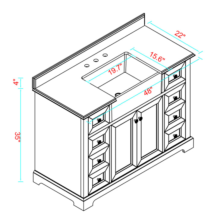 48 in. W x 22 in. D x 35 in. H Freestanding Bath Vanity Minimalist in White  with White Quartz Top with White Basin