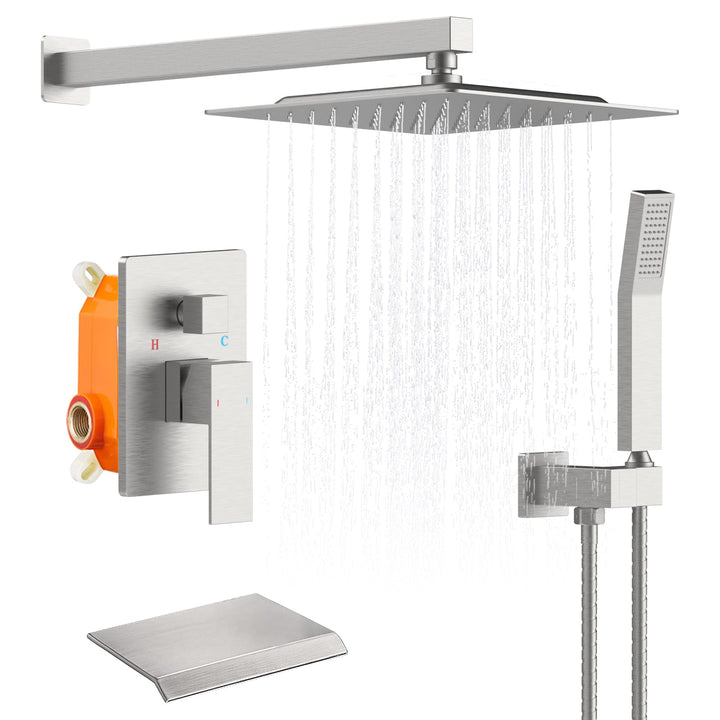 10 inch Rain Mixer Shower Faucet Set with Waterfall Tub Spout