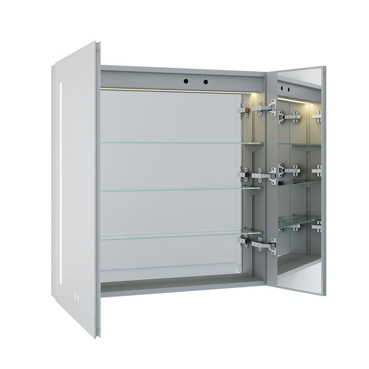 30" x 30" Lighted LED Surface/Recessed Mount Aluminum Mirrored Medicine Cabinet Anti-Fog Dimmable with Outlet