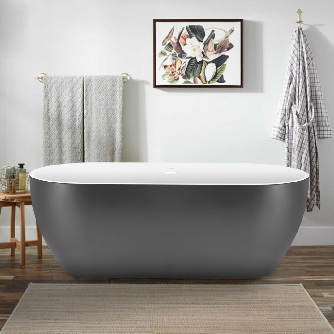 28-in W x 59-in L with Polished Chrome Trim Acrylic Oval Freestanding Soaking Bathtub