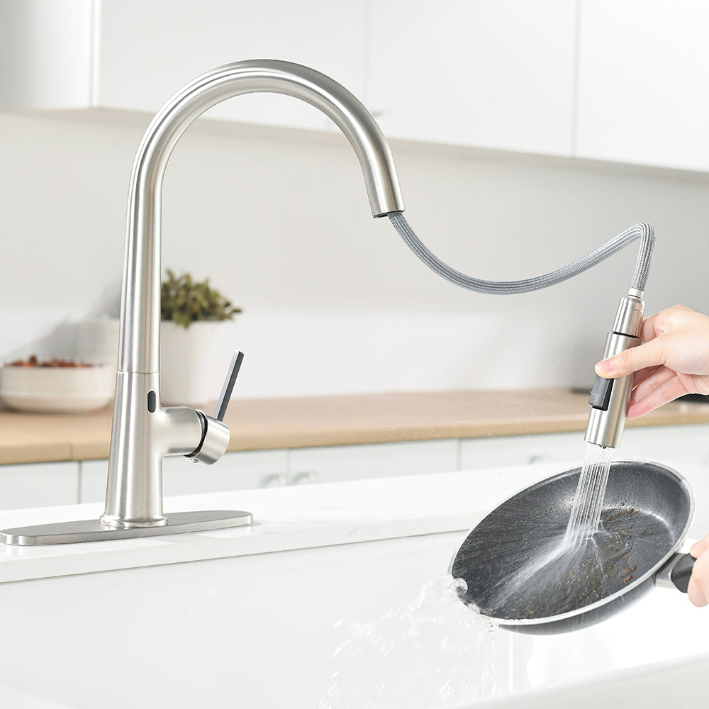 Touchless Pull Down Kitchen Faucet with AC Adapter and Deck Plate