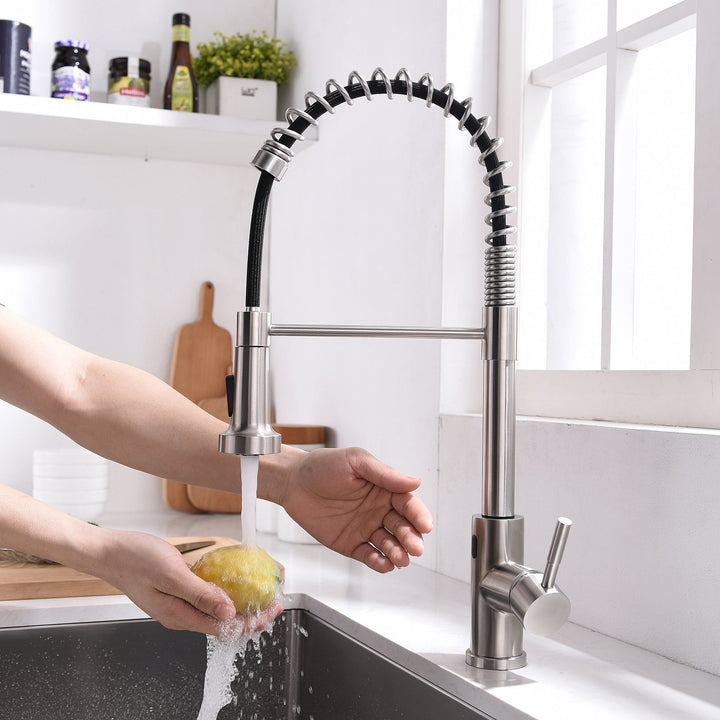 Single Handle Touch Pull Down Sprayer Kitchen Faucet with Deckplate and 360° Rotation