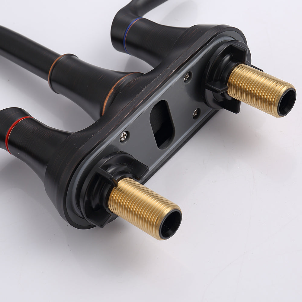 2-Handle 4-Inch Oil Rubbed Bronze Bathroom Vanity Sink Faucets with Pop-up Drain and Supply Hoses 