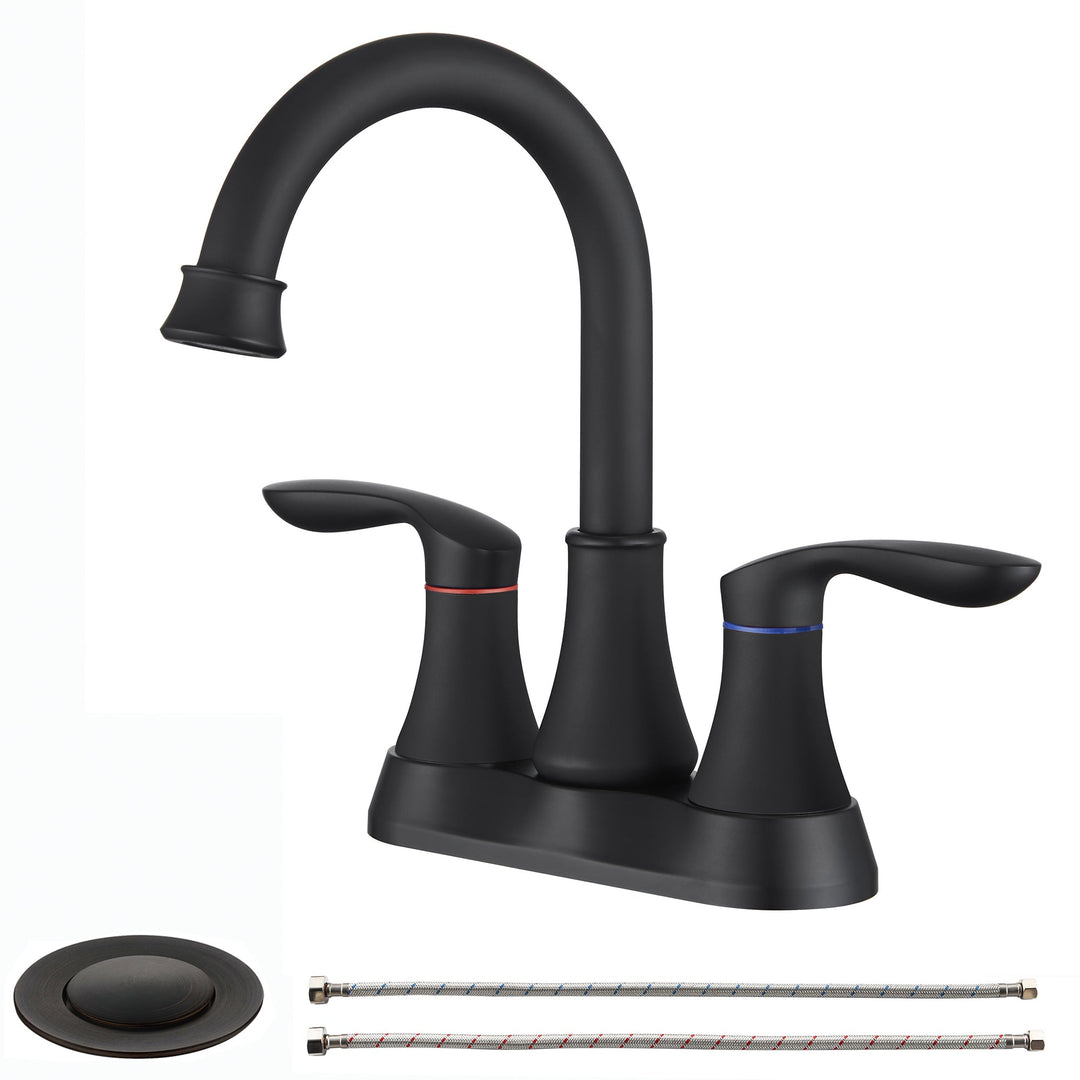 4 in. Centerset Double Handle Bathroom Faucet with Drain Kit Included and Supply Line