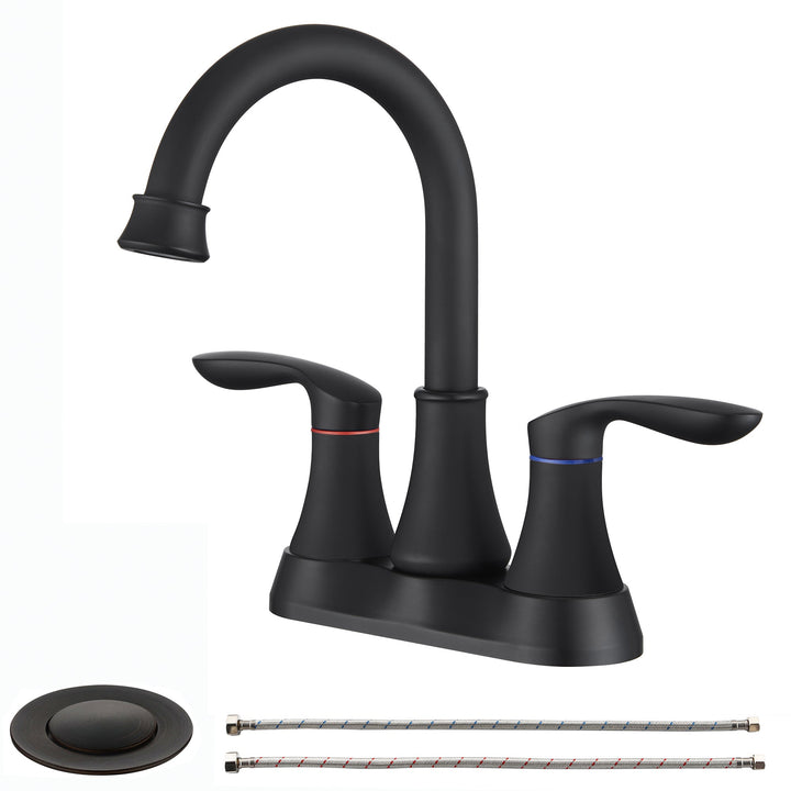 4 in. Centerset Double Handle Bathroom Faucet with Drain Kit Included and Supply Line