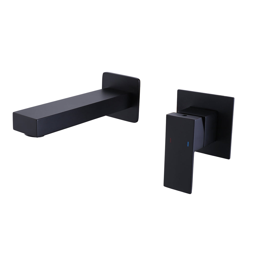 Wall Mounted Sink Faucet Matte Black Square Solid Brass Basin Mixer Tap