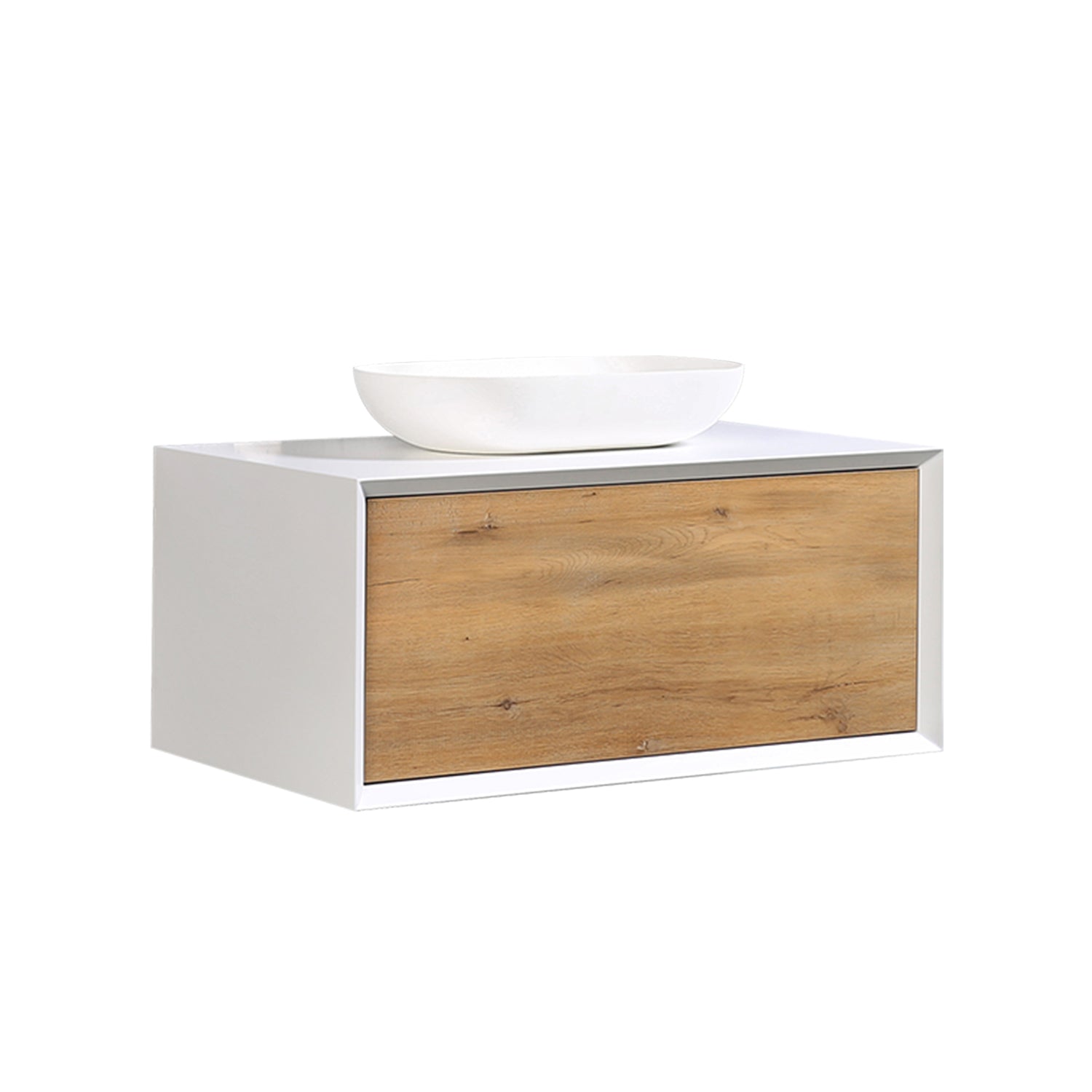 36" Bath Vanity in Natural and White with White Vanity Top with White Basin