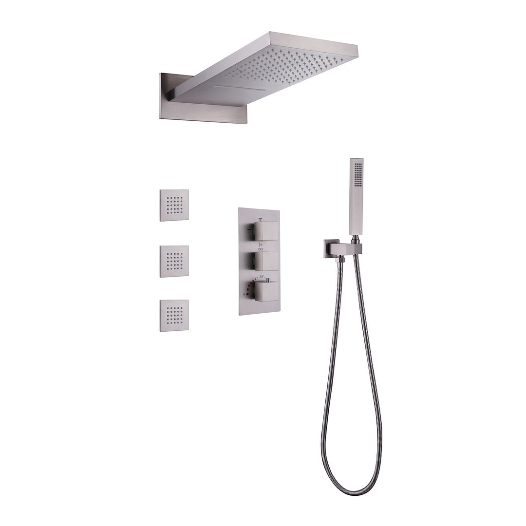 Wall Mounted Golden 3 Handle Thermostatic Shower System With 3 Body Jets