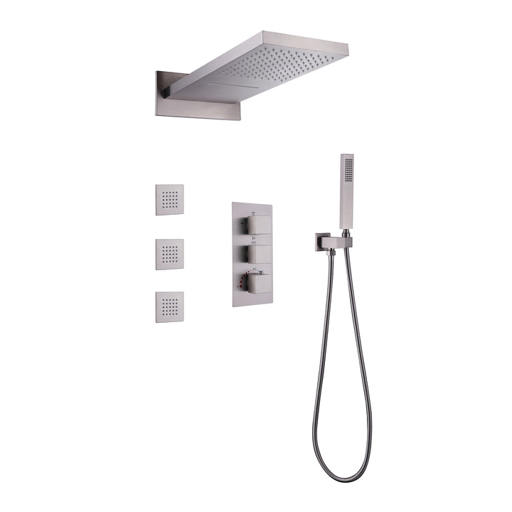 Wall Mounted Golden 3 Handle Thermostatic Shower System With 3 Body Jets