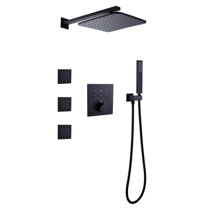 10 inch Thermostatic Rainfall Shower System With 3 PCS Body Jets Mixer Set