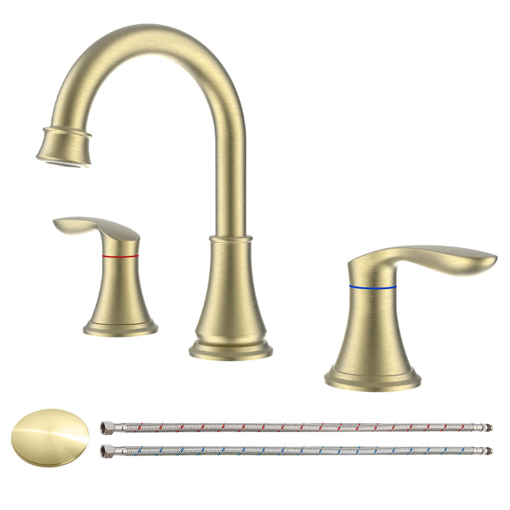 2-Handle 8 inch Widespread Bathroom Sink Faucet 3 Hole 360° Swivel Spout Vanity Sink Basin Faucets with Pop Up Drain Assembly