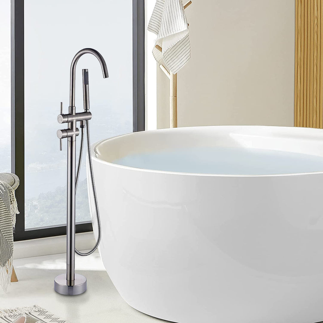 Single-Handle Free Standing Tub Faucet Bathroom Shower in Brushed Nickel