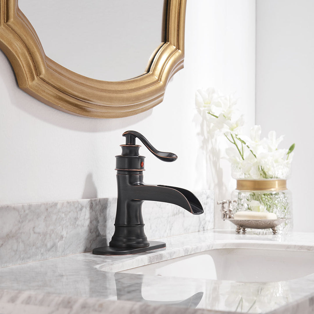 Single Hole Single Handle Sleek Stylish Bathroom Faucet with Drain Kit Included in Oil Rubbed Bronze (Valve Included)