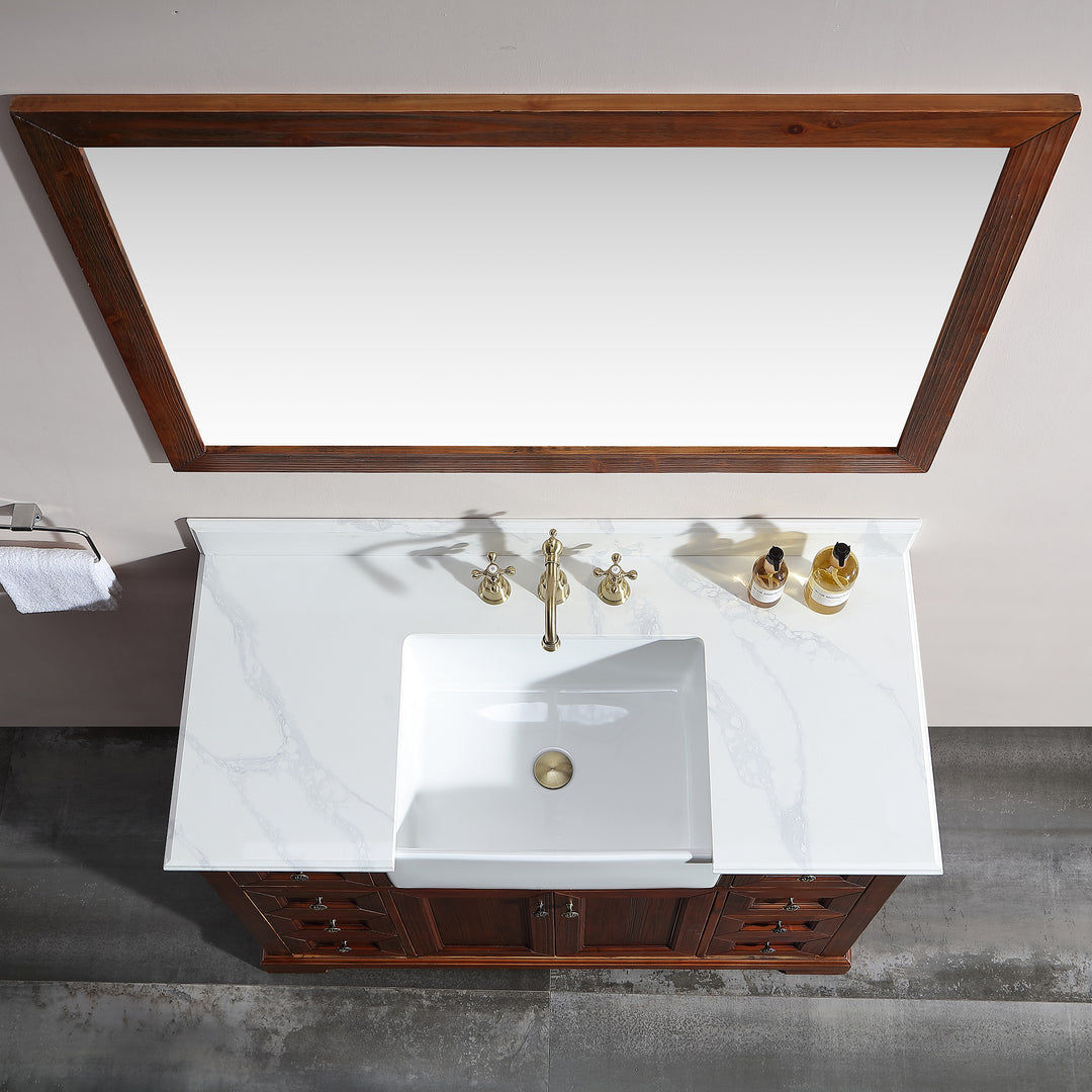 48" Freestanding Bath Vanity Wood in Brown with White Quartz Top with White Basin