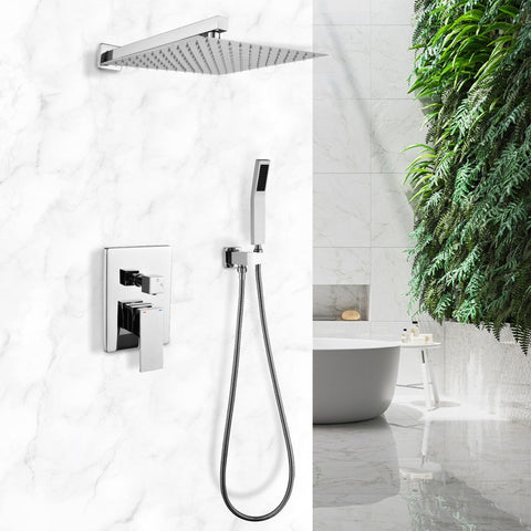 12-in Rain Shower Head Wall Mount Dual Head Built-In DT Shower System with 2-way Diverter Valve Included