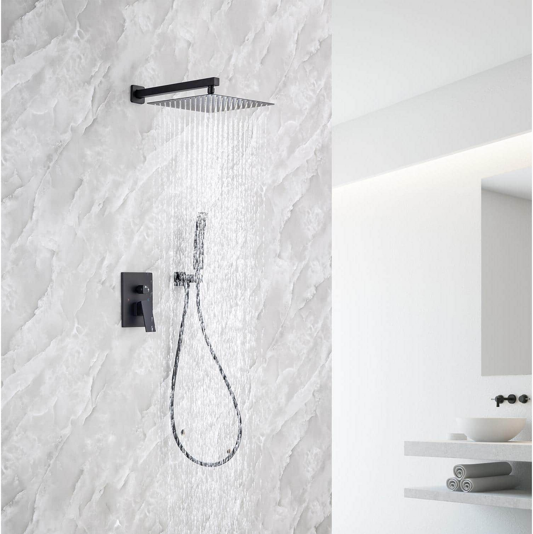 Single-Handle 1-Spray Square High Pressure Shower Faucet with 10 in. Shower Head