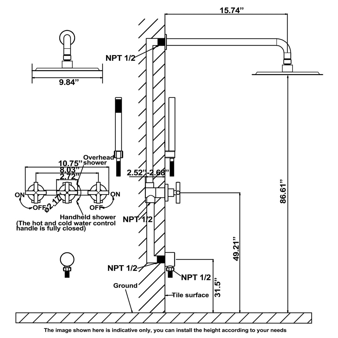 10 inch Concealed Installation Stainless Steel SPA Shower Faucet Set
