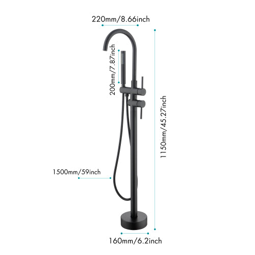 Standing High Flow Shower Faucets with Handheld Shower Mixer Taps Swivel Spout
