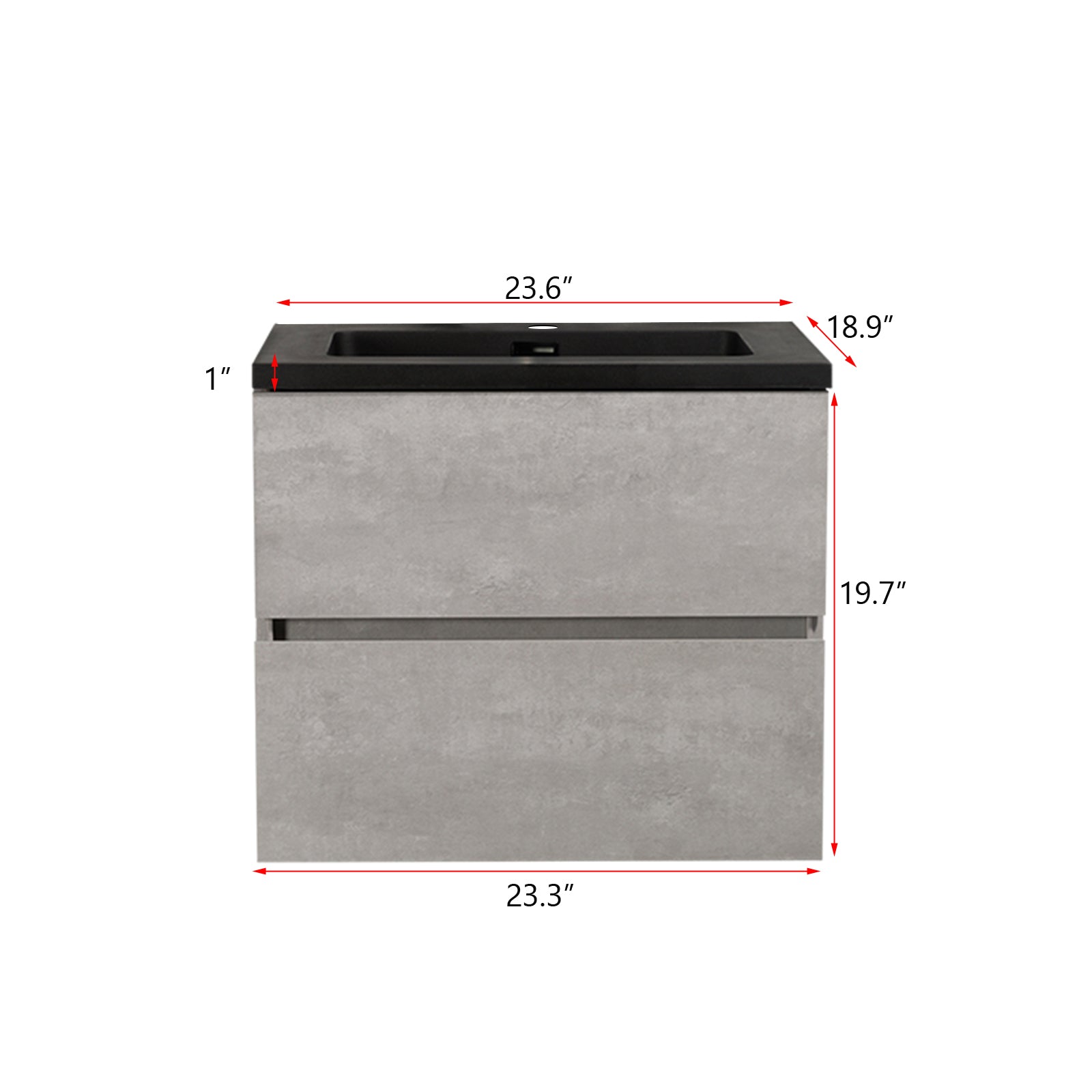 24" Bath Vanity in Cement Gray with Black Vanity Top with Black Basin