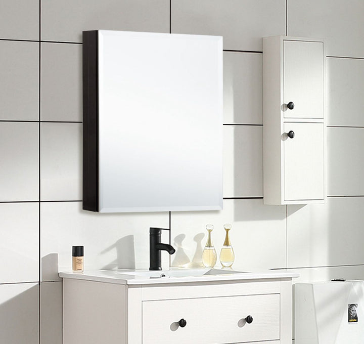 23 in.W x 30 in.H Recessed or Surface-Mount Beveled Single Mirror Bathroom Medicine Cabinet,Black