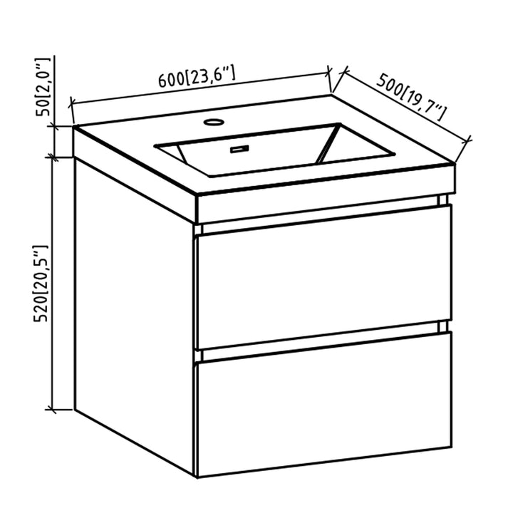 24"  Bath Vanity in Gray Oak with White Vanity Top with White Basin