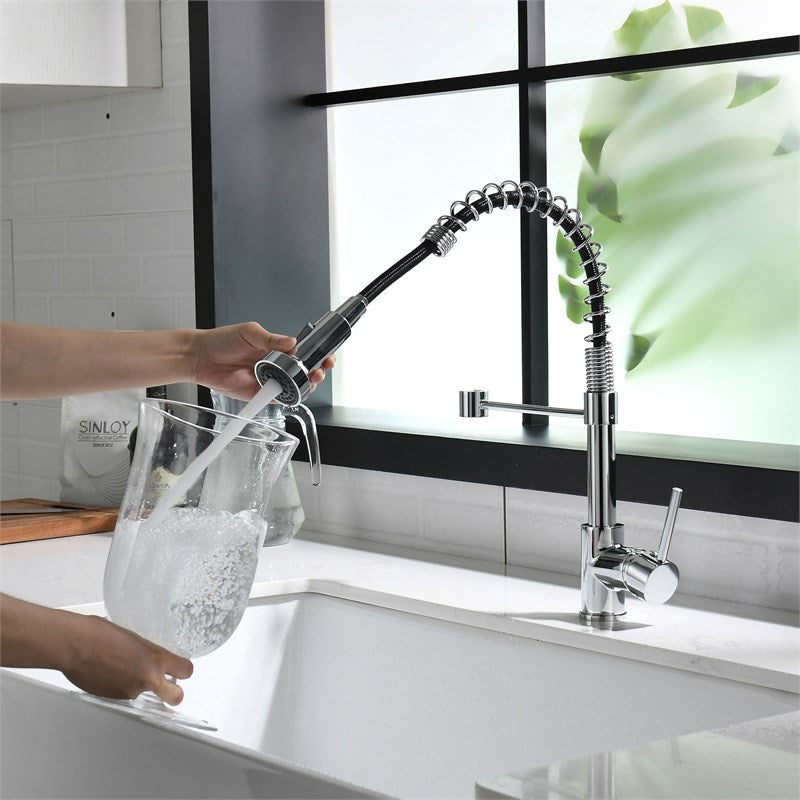 Single Handle Deck Mounted Pull Down Sprayer Kitchen Faucet In Silver