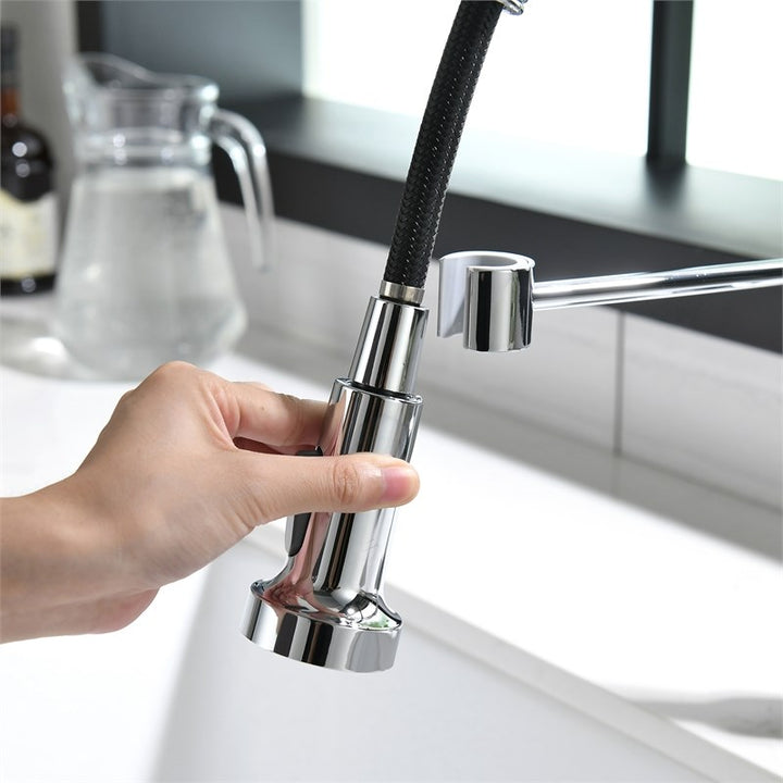 Single Handle Deck Mounted Pull Down Sprayer Kitchen Faucet In Silver