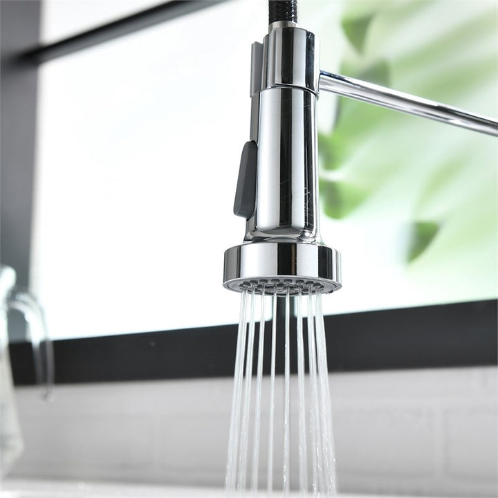 Single Handle Deck Mounted Pull Down Sprayer Kitchen Faucet In Silver