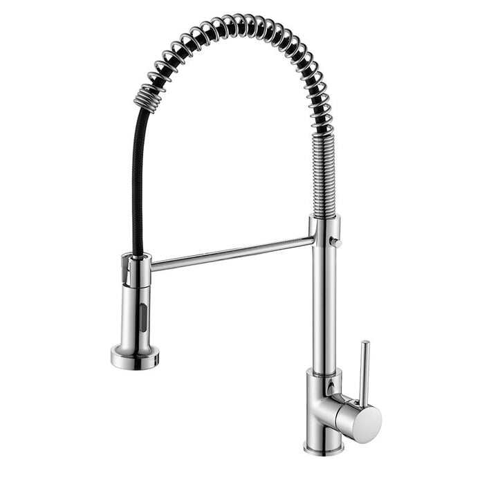 Single Handle Deck Mounted Pull Down Sprayer Kitchen Faucet In Silver