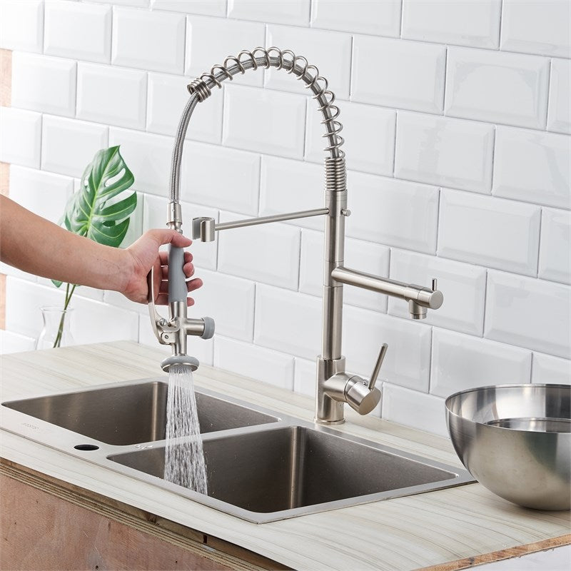 Double-Handle Deck Mounted Pull-Down Sprayer Kitchen Faucet