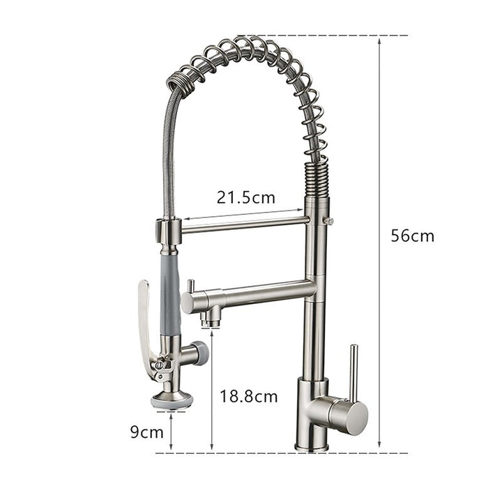 Double-Handle Deck Mounted Pull-Down Sprayer Kitchen Faucet In Silver