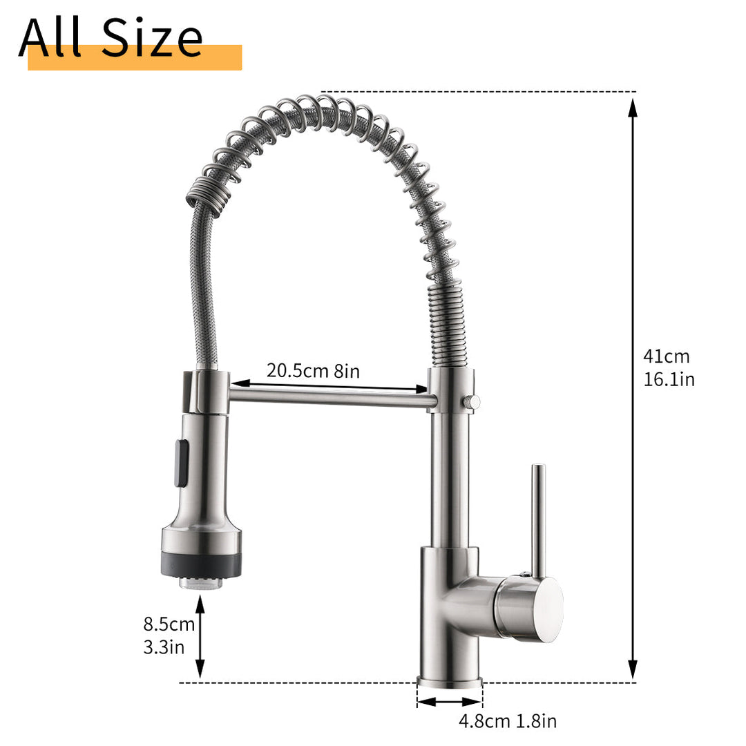 Single Handle Pull Down Sprayer Kitchen Faucet with 360° Rotation and LED Lights in Brushed Nickel