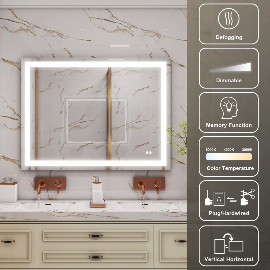 48 in. W x 36 in. H Rectangular Frameless Anti-Fog LED Light Bathroom Vanity Mirror in Aluminum