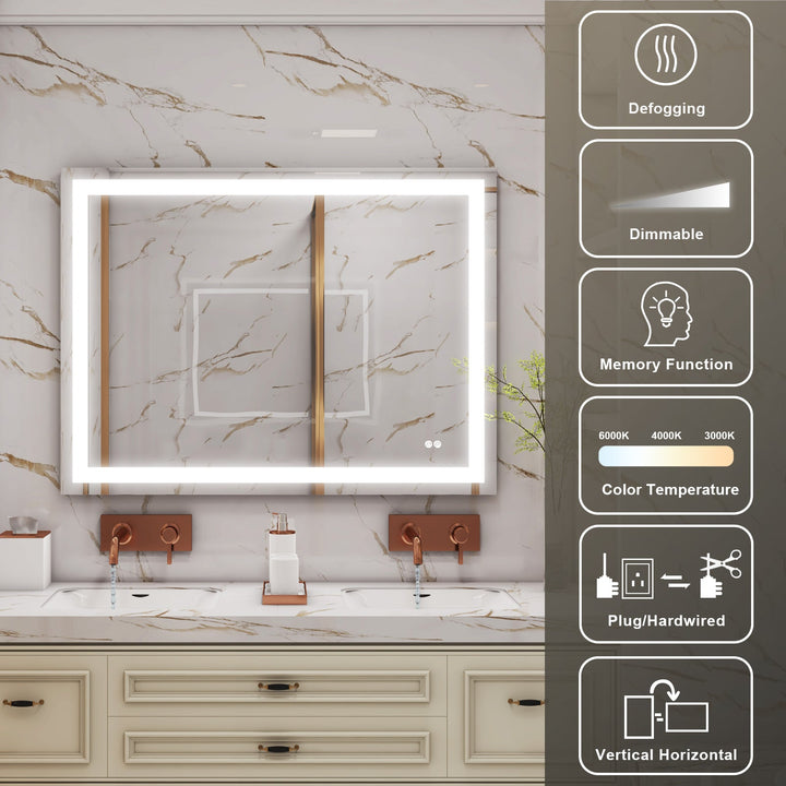 48 in. W x 36 in. H Rectangular Frameless Anti-Fog LED Light Bathroom Vanity Mirror in Aluminum