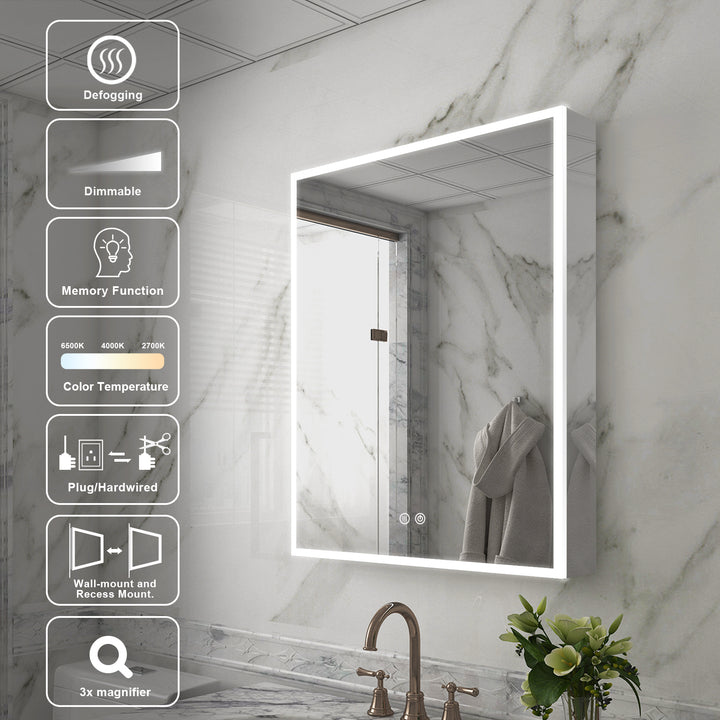 24 in. x 30 in. Rectangular Recessed/Surface Mount Left Medicine Cabinet with Mirror and LED Light