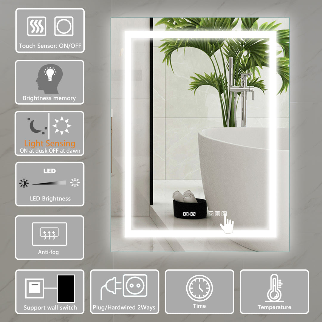 28 in. W x 36 in. H Rectangular Frameless LED Light Vertical and Horizontal Wall Mount Bathroom Vanity Mirror