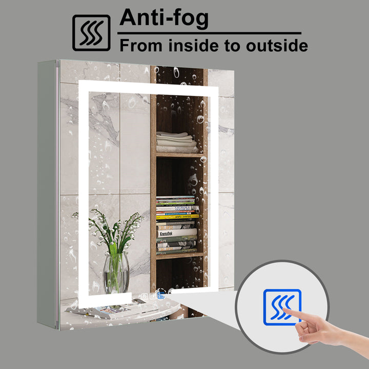 24 x 30 inch Lighted Anti-Fog Bathroom Medicine Cabinet with Mirror Aluminum Left Open