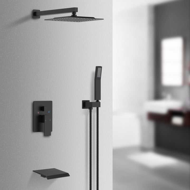 10 inch Rain Mixer Shower Faucet Set with Waterfall Tub Spout