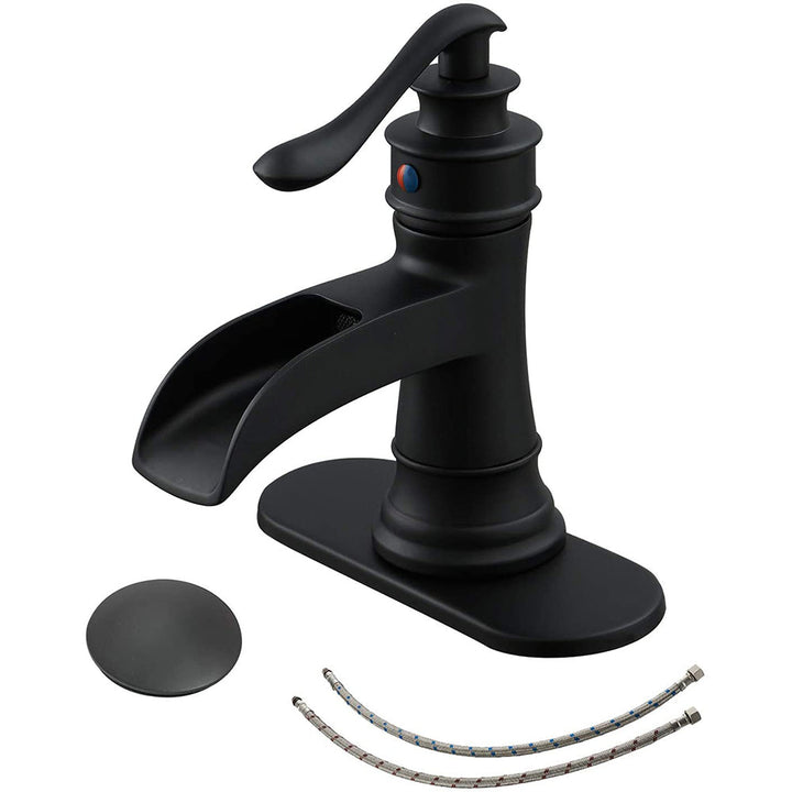 Waterfall Single Hole Single-Handle Low-Arc Bathroom Faucet With Pop-up Drain Assembly