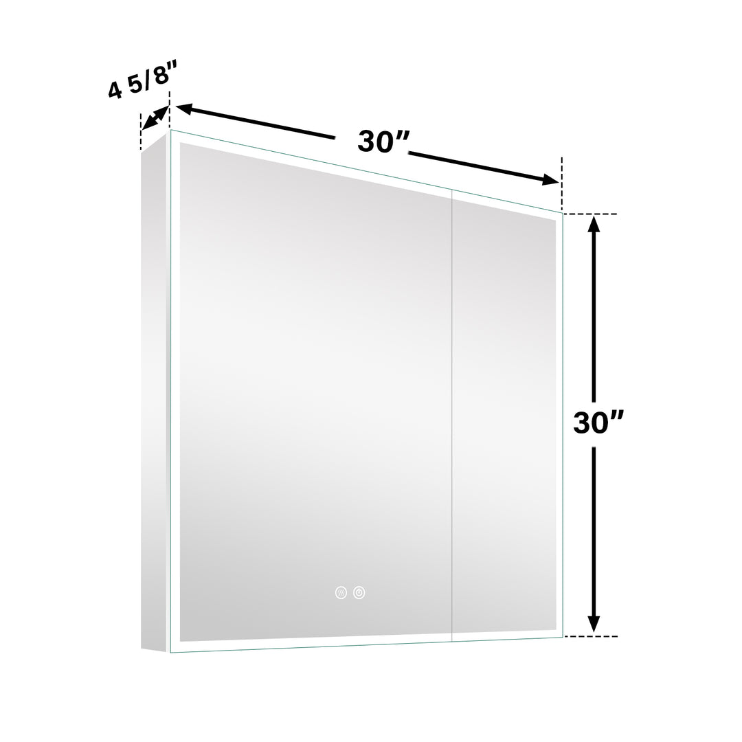 30 in. x 30 in. Rectangular Recessed/Surface Mount Medicine Cabinet with Mirror and LED Light