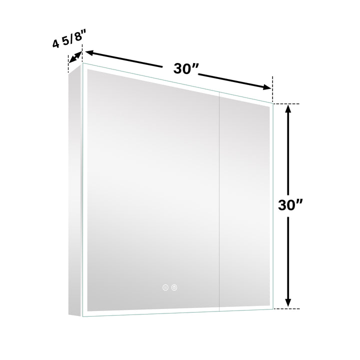 30 in. x 30 in. Rectangular Recessed/Surface Mount Medicine Cabinet with Mirror and LED Light