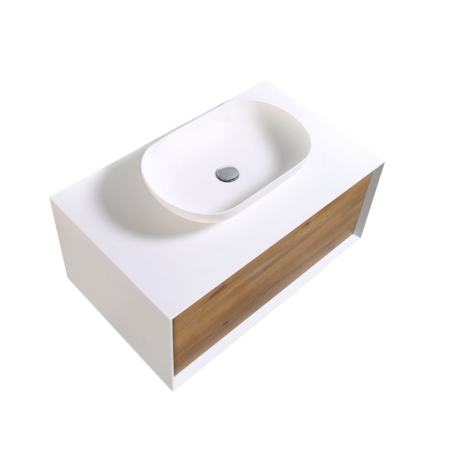 36" Bath Vanity in Natural and White with White Vanity Top with White Basin