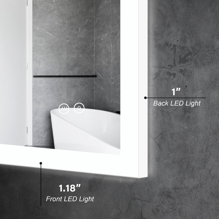 28 in. W x 36 in. H LED Light Mirror Rectangular Fog Free Frameless Bathroom Vanity Mirror