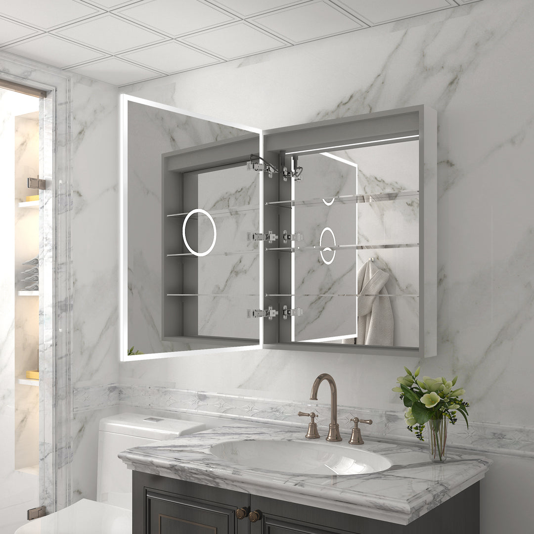 24 in. x 30 in. Rectangular Recessed/Surface Mount Left Medicine Cabinet with Mirror and LED Light