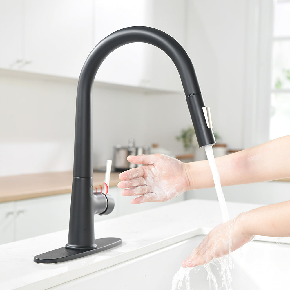 Touchless Pull Down Kitchen Faucet with AC Adapter and Deck Plate