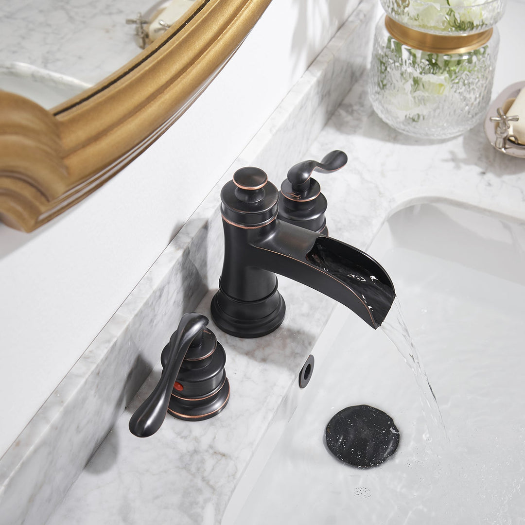 8 in. Widespread Retro Waterfall Double Handle Bathroom Faucet with Pop-up Drain in Oil Rubbed Bronze (Valve Included)