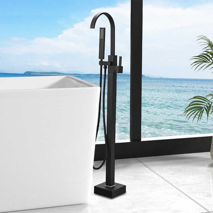 Free Standing Tub Faucet Floor Bathroom Shower in Matte Black