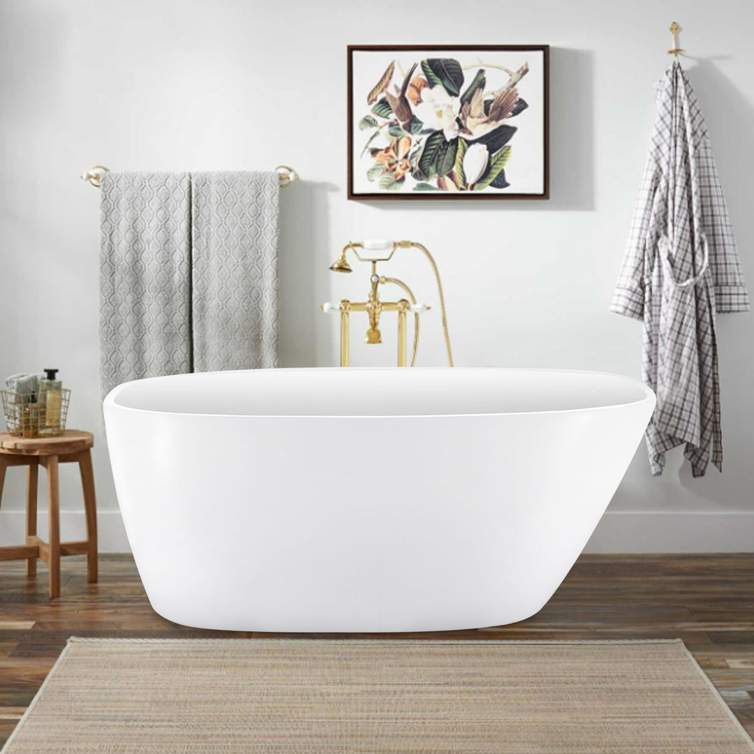 59" White Acrylic Freestanding Soaking Bathtub