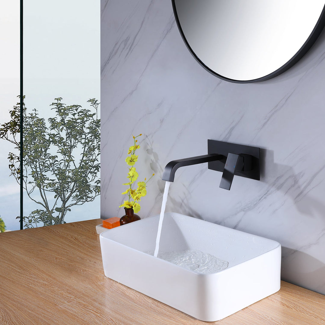 Single-Handle Wall Mounted Faucet with Cover Plate in Matte Black