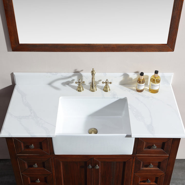 48" Freestanding Bath Vanity Wood in Brown with White Quartz Top with White Basin